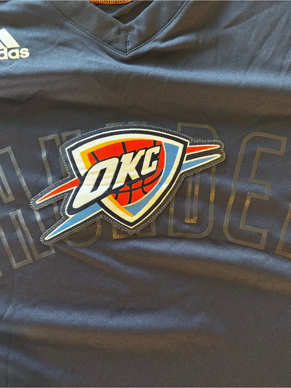 adidas Navy and Red OKC Thunder Long Sleeve Warm-Up Top